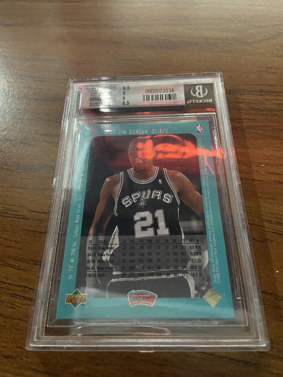 1997 SP Authentic Tim Duncan Rookie Card #128 BGS 8.5 (9.5 Center) - NICE 🔥🔥🔥