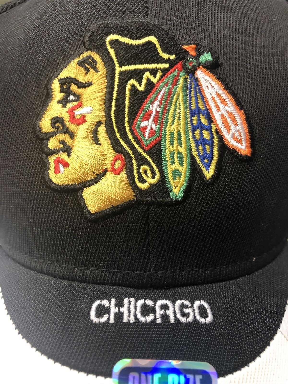 Chicago Blackhawks Black And White One Size Fits All Center Ice Sample Hat NHL