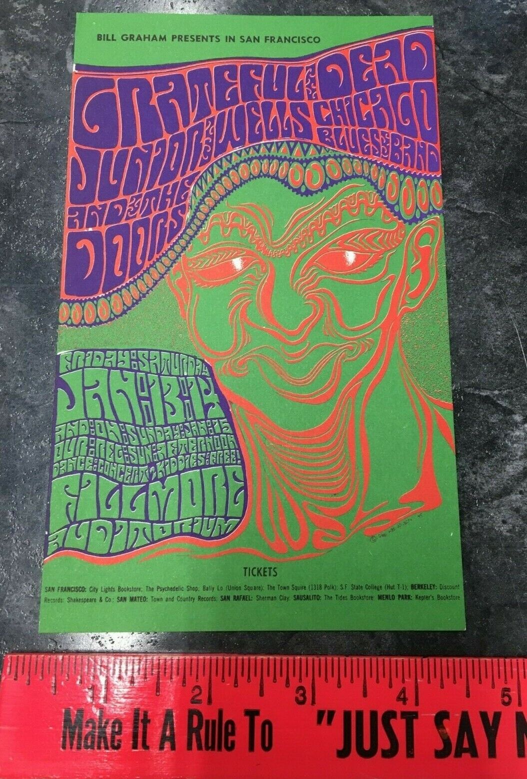 Bill Graham BG45 Handbill Junior Wells Chicago Blues Band, Grateful Dead, Doors 