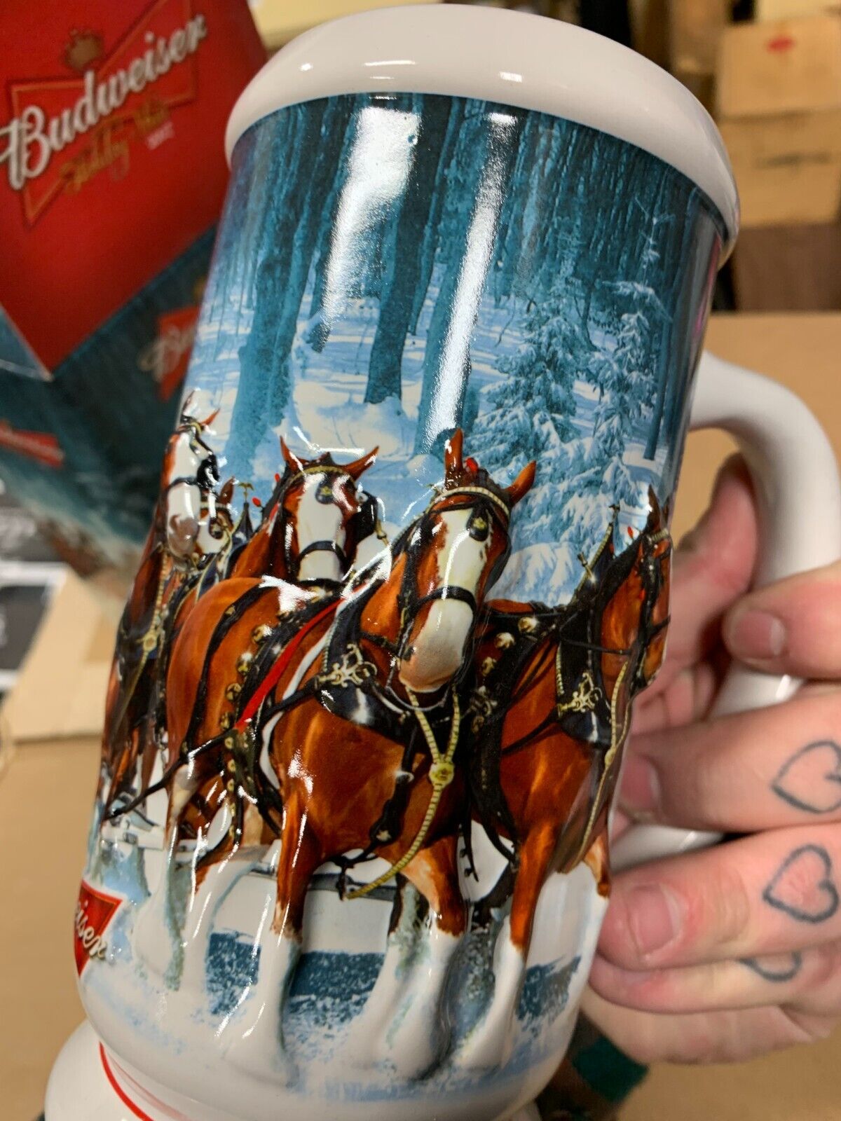 Budweiser 2007 Holiday Stein NIB w/ COA "Winters Calm" Clydesdales Christmas