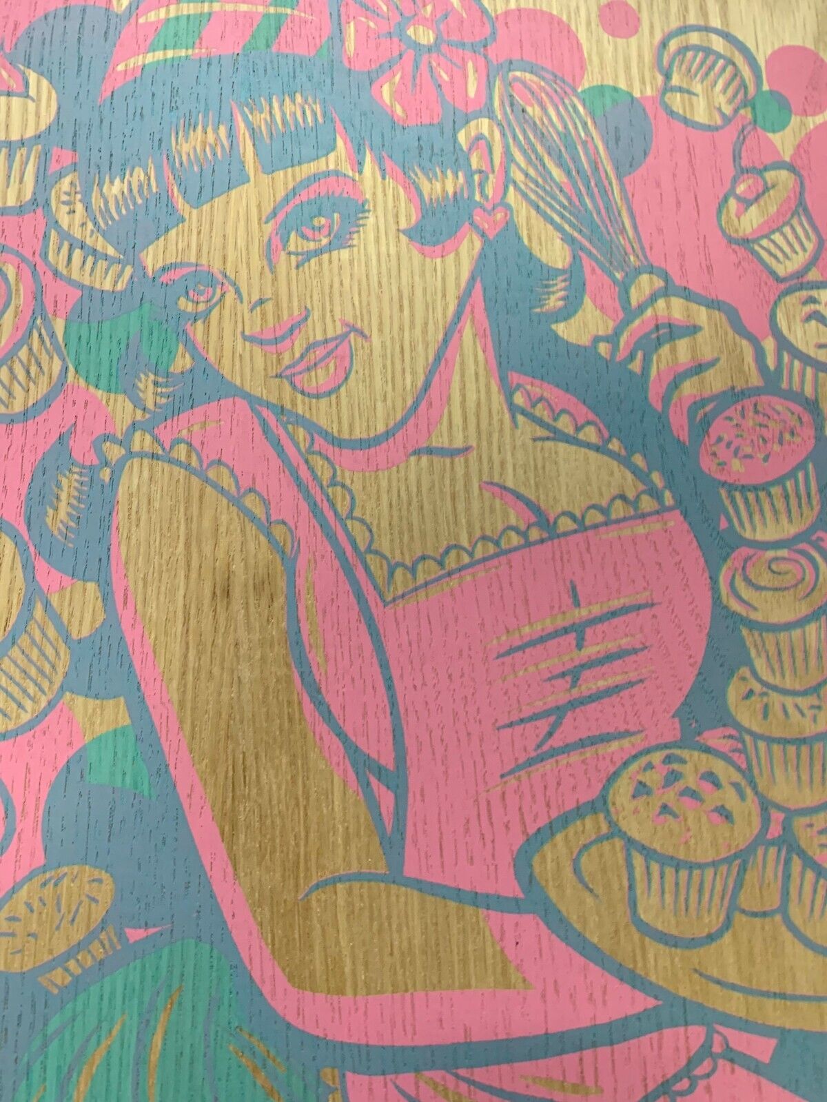 ADAM TURMAN - 2007 - On Wood Pin Up Style Baker Girl Cupcakes Glamdoll Iconic