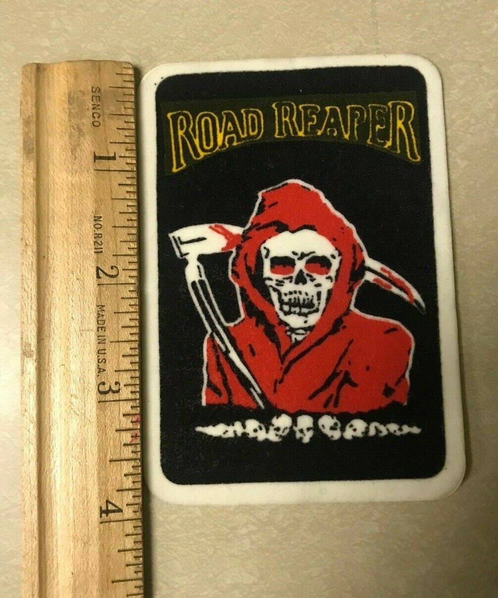 VINTAGE VELVET IRON ON PATCH Road Reaper Multi Colored Death Scythe