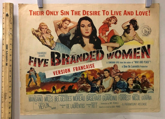 Five Branded Women (Paramount, 1960). Half Sheet (22" X 28"). War French Version