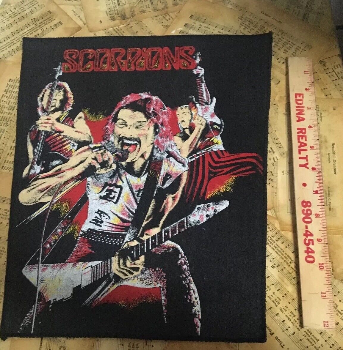 BACK PATCH Scorpions 1980s Rare Rock you like a hurricane Flying V  Klaus Meine 