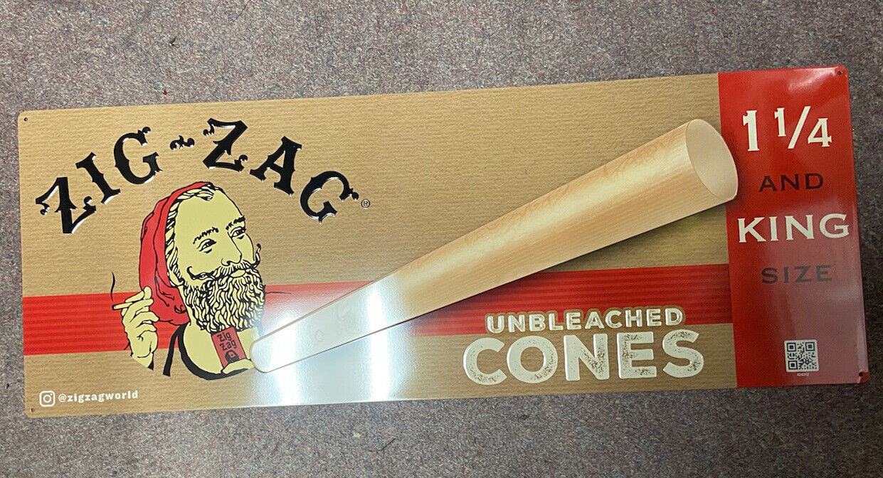 ZIG ZAG DEALERS ONLY TIN DISPLAY SIGN PREMIUM 9X24 NEW NEVER HUNG CONES 1 1/4