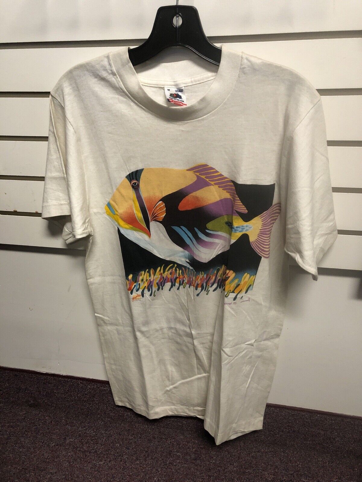 Vintage T Shirt - Body Graphics Fish Ocean September Size M White Rare