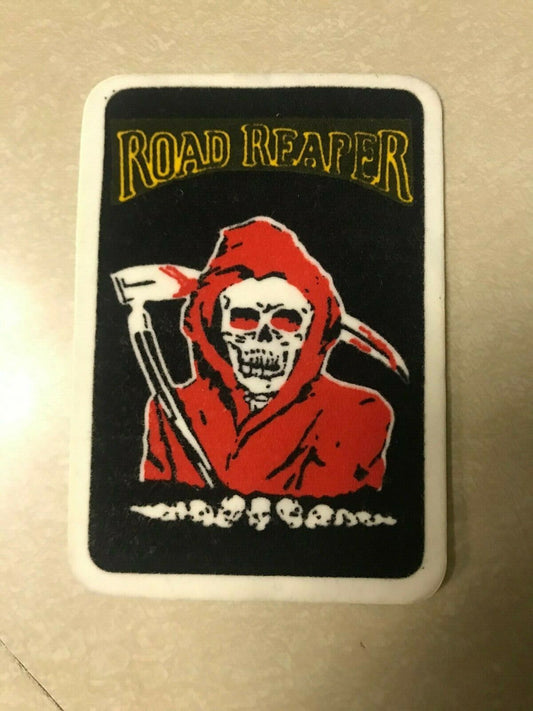 VINTAGE VELVET IRON ON PATCH Road Reaper Multi Colored Death Scythe