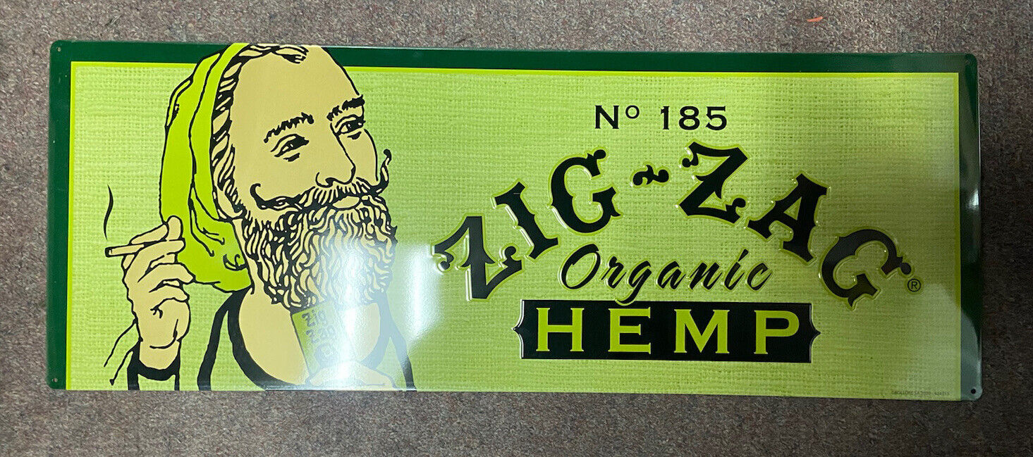 ZIG ZAG DEALERS ONLY TIN DISPLAY SIGN PREMIUM 9X24 NEW NEVER HUNG HEMP 1 1/4