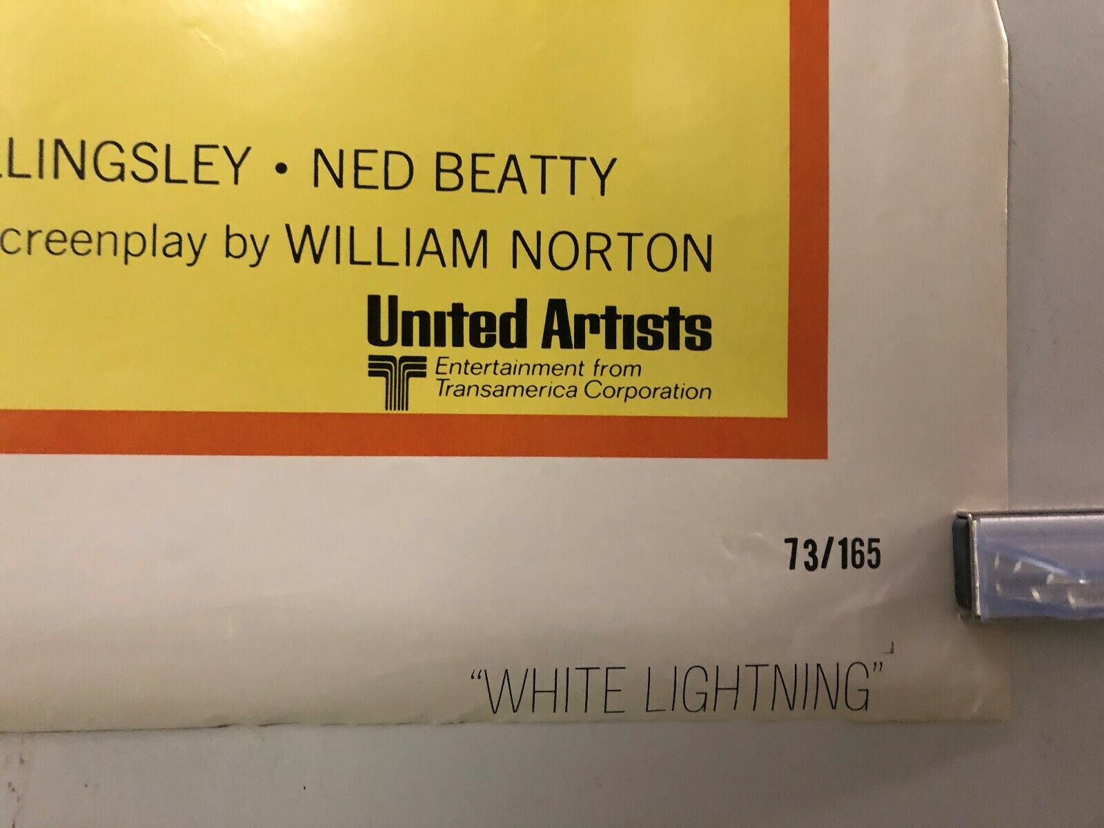 White Lightning United Artists 1973 Folded Fine/Very Fine. 27x41 Burt Reynolds