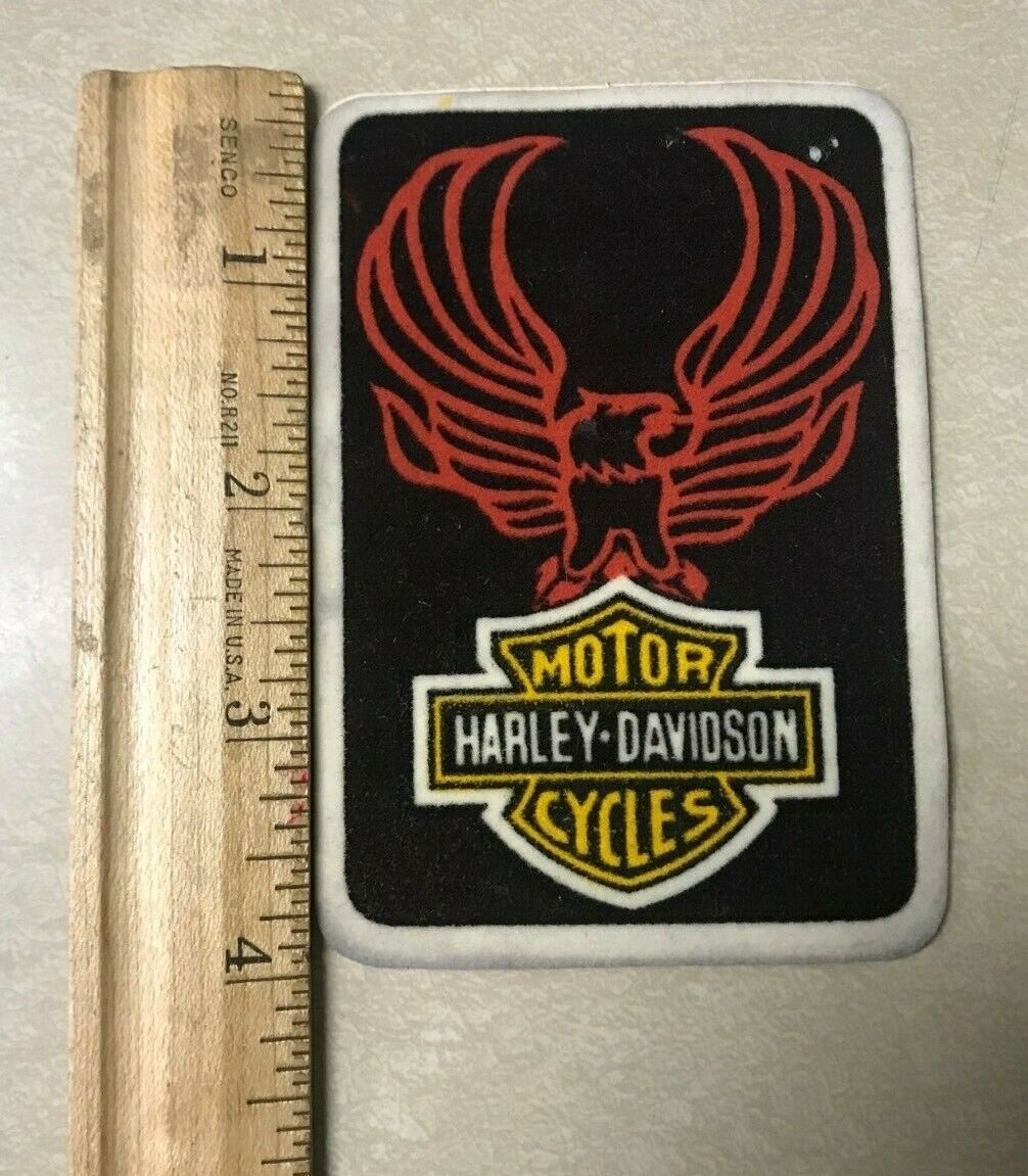 VINTAGE VELVET IRON ON PATCH Harley Davidson Eagle Logo Motorcycles Multi Color