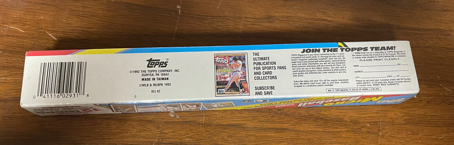 1992 TOPPS - MICRO MINI FACTORY SEALED BASEBALL FULL SET RARE Manny Ramirez