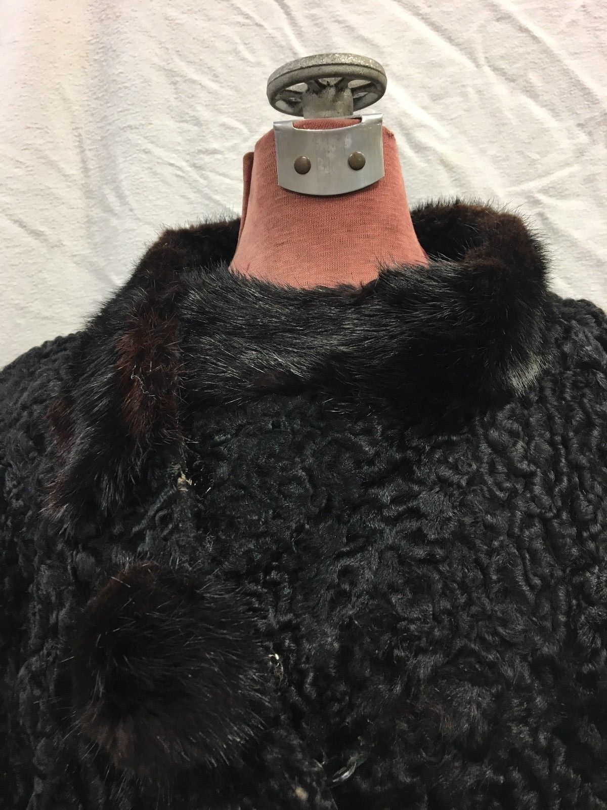 Black Lamb with mink coral/button- pink embroider, Aaron Fur Company - Furriers