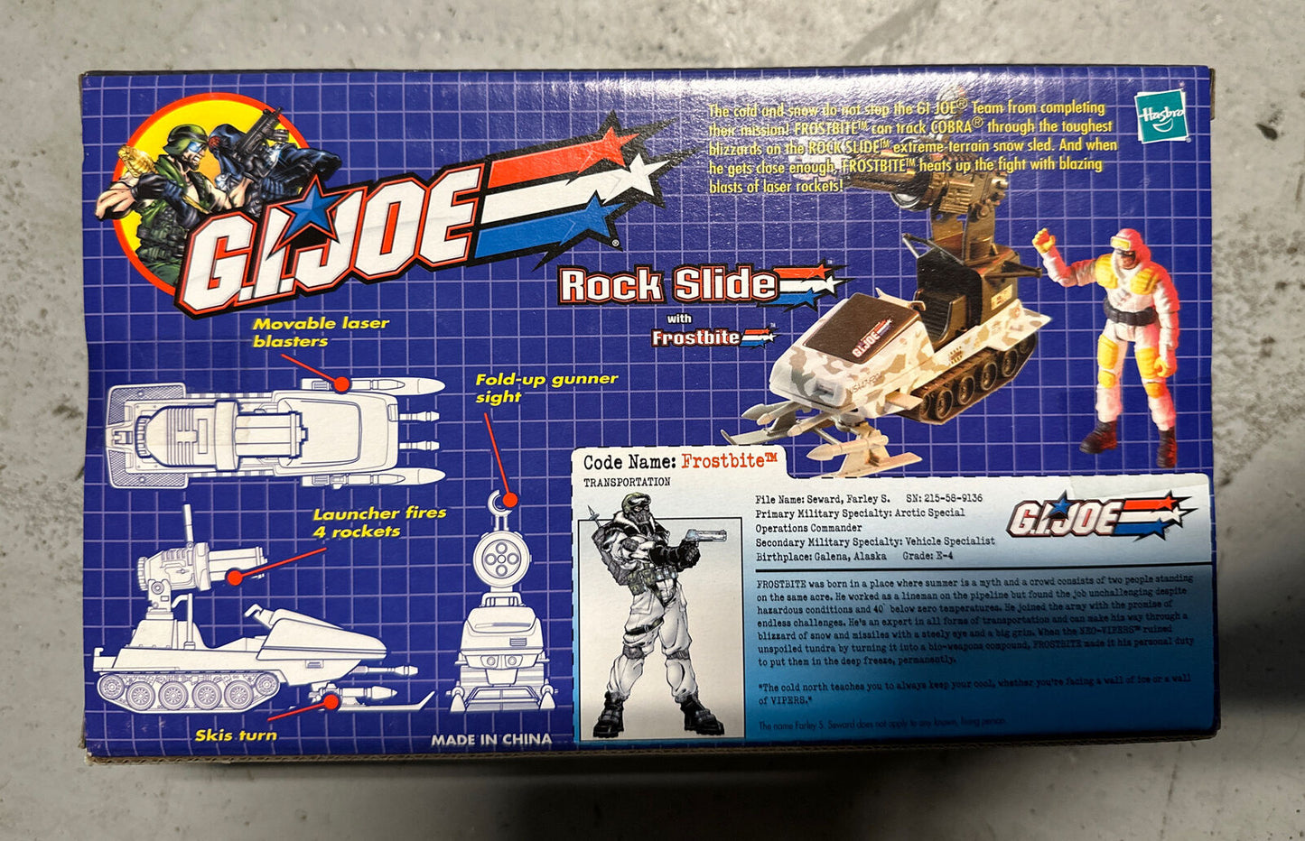 2001 GI JOE VS COBRA ROCK SLIDE VEHICLE FROSTBITE FIGURE FIRING ROCKET LAUNCHER