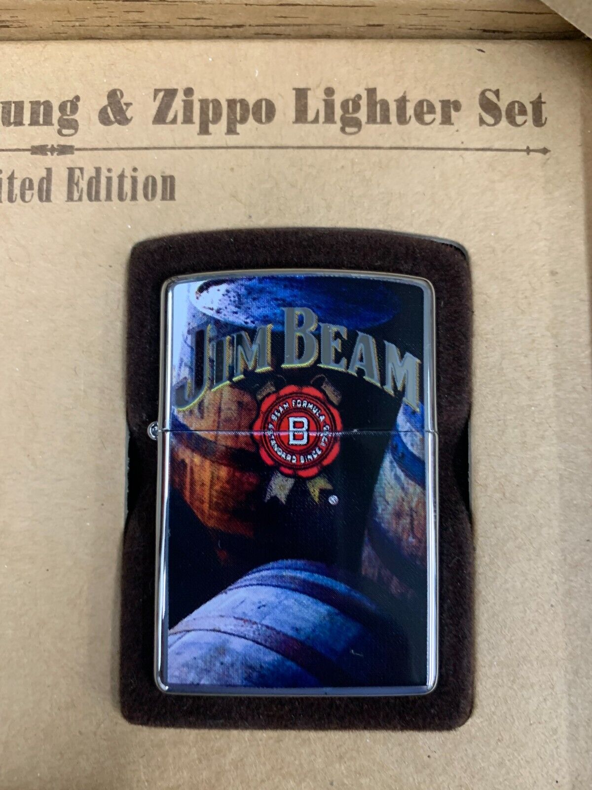 VINTAGE ZIPPO Jim Beam Barrel Bung & Zippo Lighter Set Limited Edition /7500