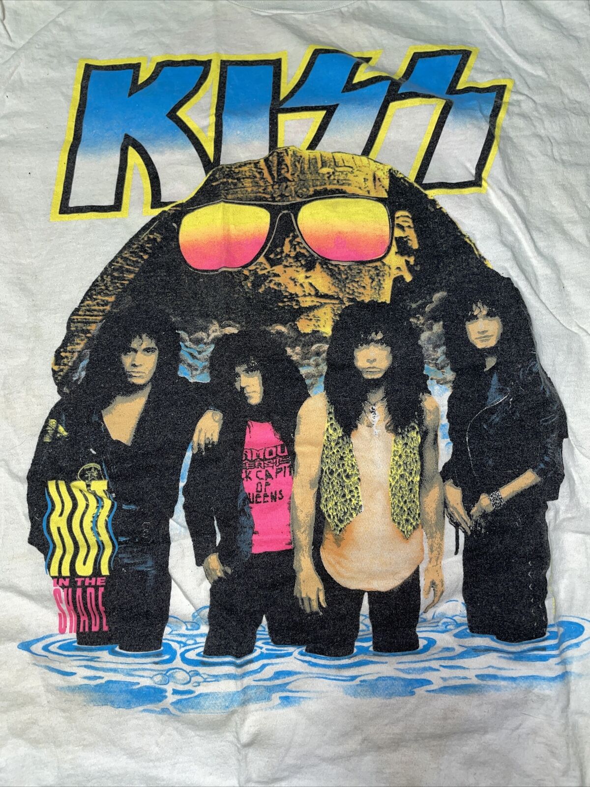 Vintage T Shirt - Kiss White Concert Tee Hot In The Shade Band Dessert 1990 XL