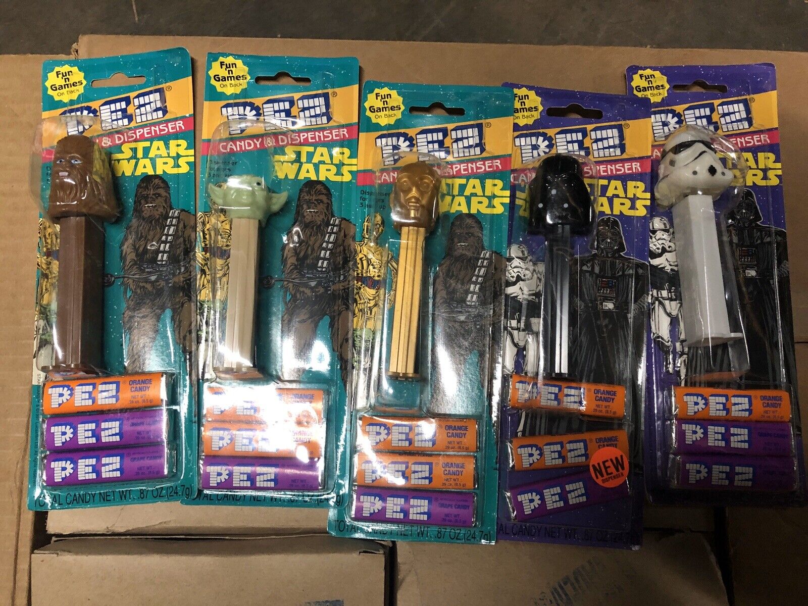 CASE of 72 Star Wars 1997 Pez Dispenser YODA Stormtrooper Vader Chewbacca C3PO