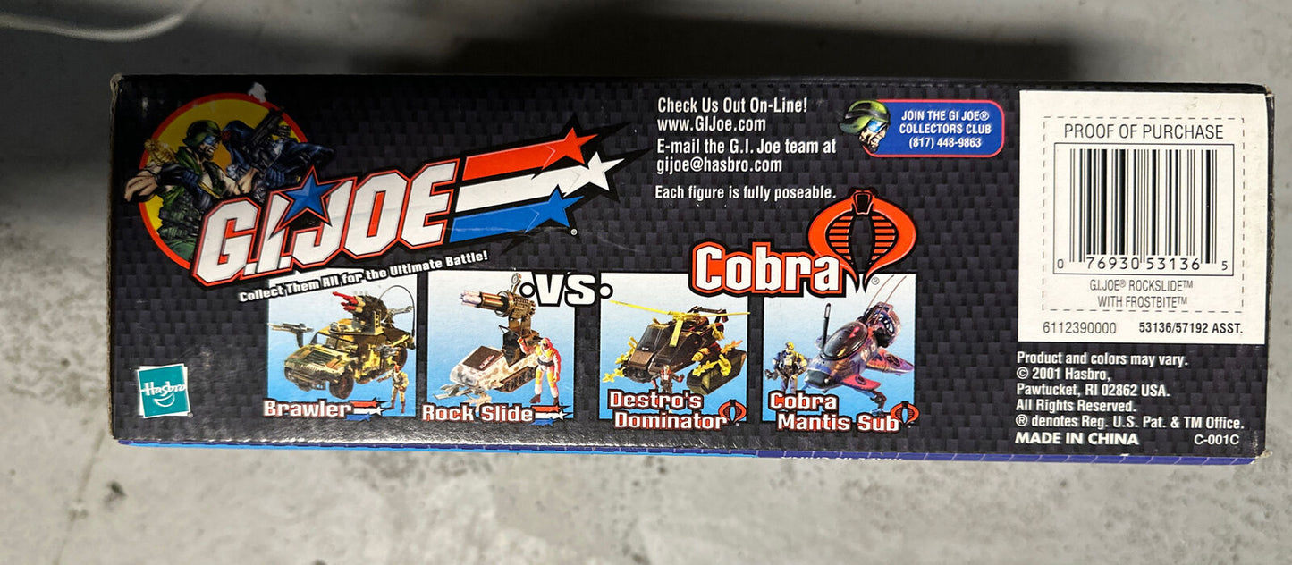 2001 GI JOE VS COBRA ROCK SLIDE VEHICLE FROSTBITE FIGURE FIRING ROCKET LAUNCHER