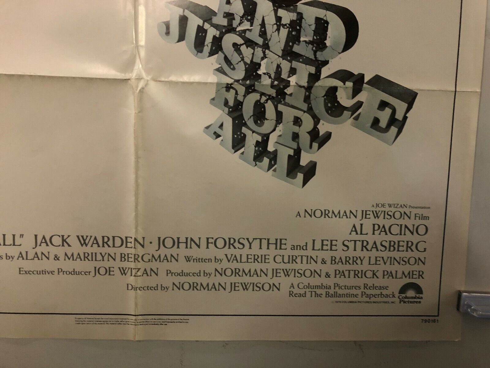 ...And Justice for All (Columbia, 1979). One Sheet (27" X 41"). Drama