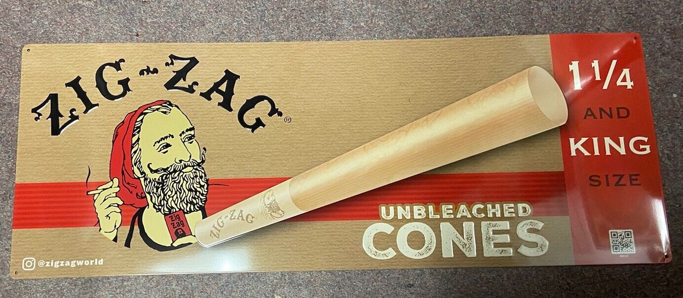 ZIG ZAG DEALERS ONLY TIN DISPLAY SIGN PREMIUM 9X24 NEW NEVER HUNG CONES 1 1/4