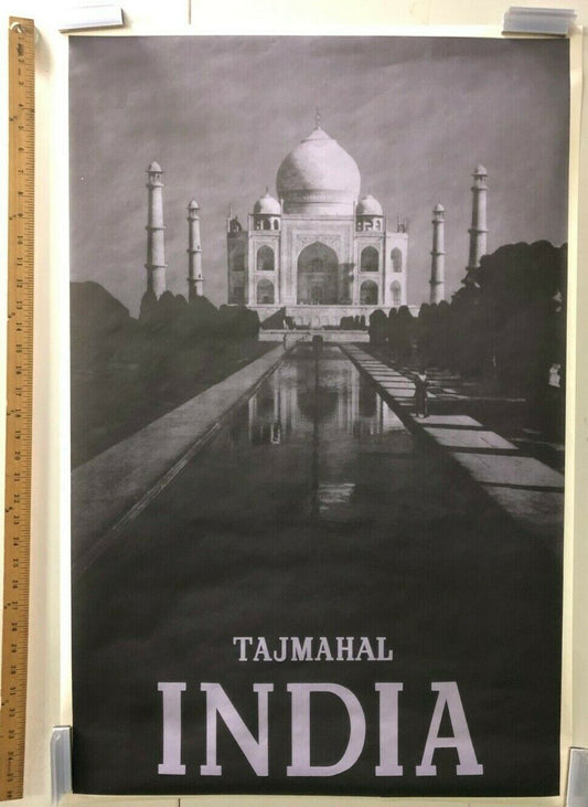 VINTAGE TRAVEL POSTER India Tajmahal 1958 Original Black And White Asia