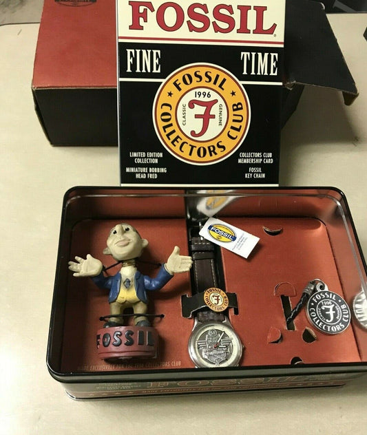 Fossil Original 1996 COLLECTOR'S CLUB Watch Includes Mr. Fossil Key Chain Rare