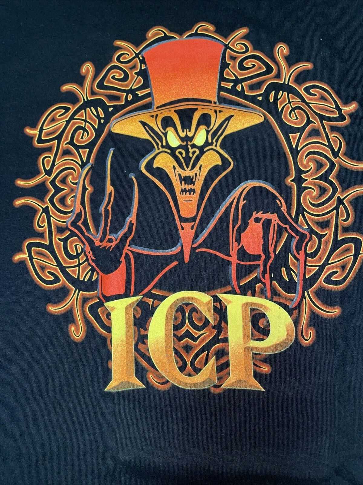 Vintage T Shirt - ICP Hatchet Man Jokers Card Dracula Black Orange Horror M