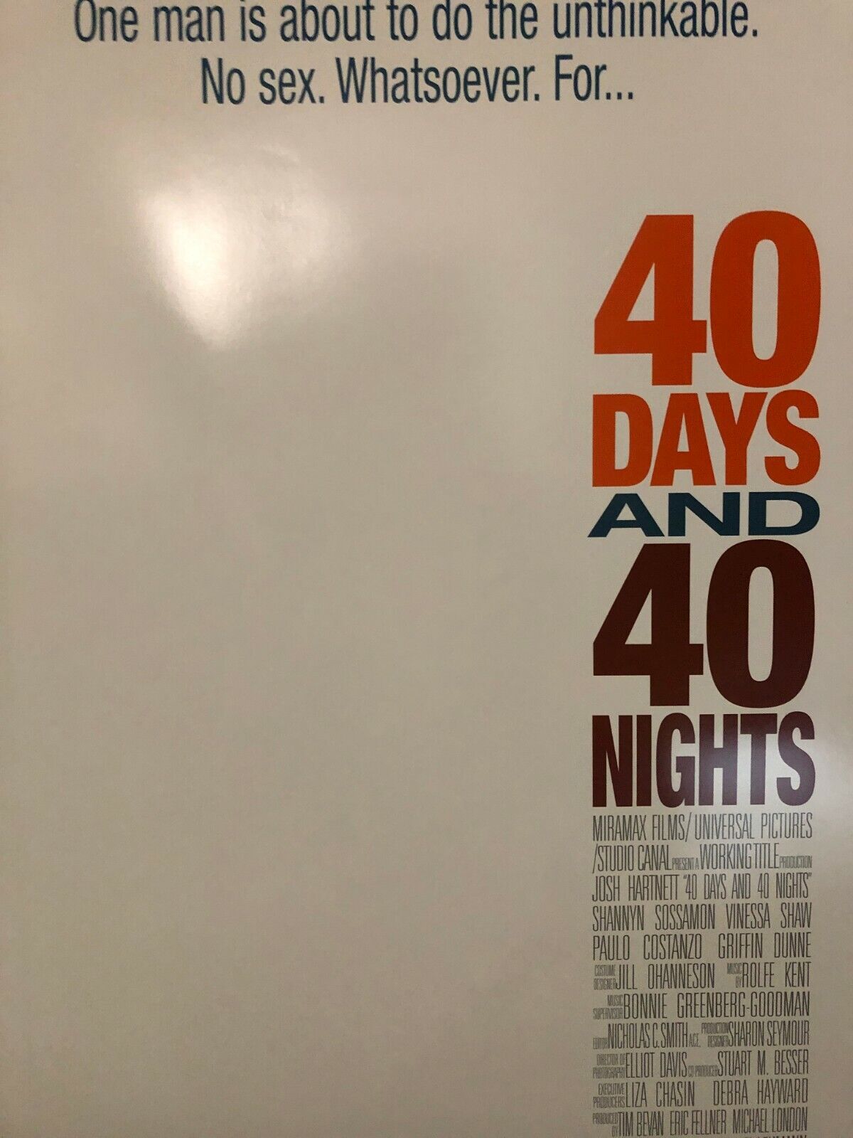 40 Days And 40 Nights Original Movie Theater Promo Poster One Sheet 2001 SS