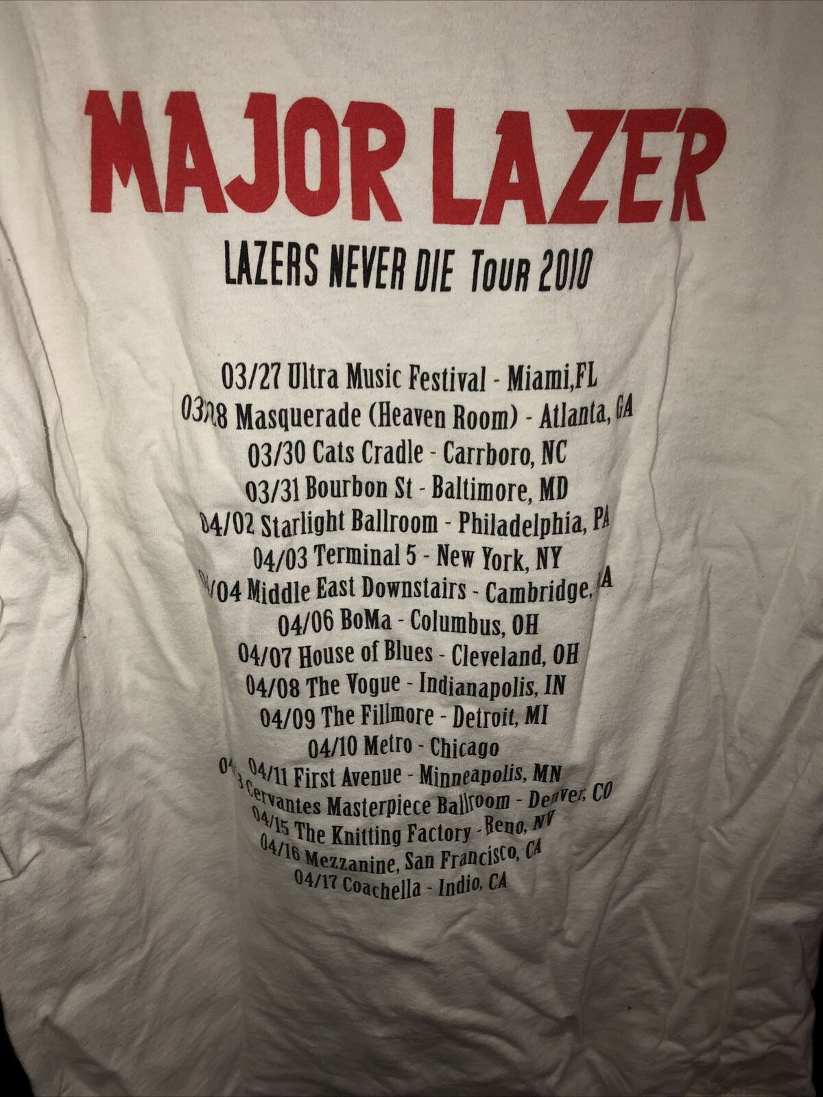 Vintage T Shirt - Lazers Never Die White 2010 Concert Major Lazer Tour Size S