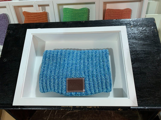 FRAMED Love Your Melon Knit Beanie La Croix Branded Leather Patch PURE Blue