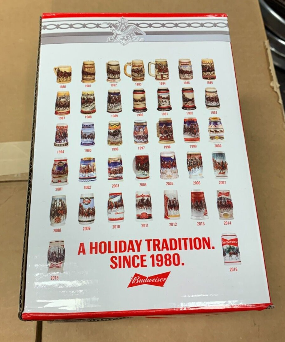 2017 Budweiser Holiday Stein "Holiday Retreat" NIB w/ COA Clydesdales Beer