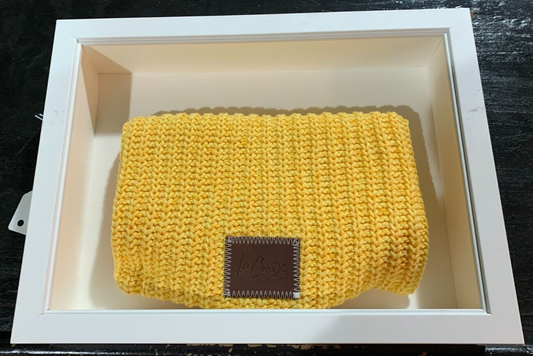 FRAMED Love Your Melon Knit Beanie La Croix Branded Leather Patch Lemon Yellow