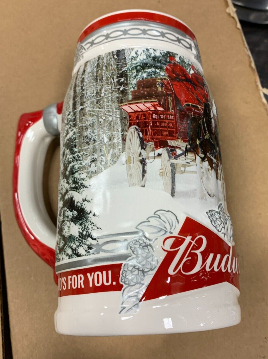 2017 Budweiser Holiday Stein "Holiday Retreat" NIB w/ COA Clydesdales Beer