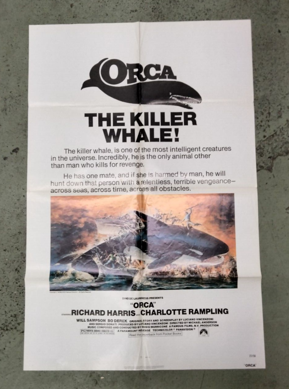 "Orca" Original One Sheet The Killer Whale! 27X41 Folded 1977 Paramount Thriller