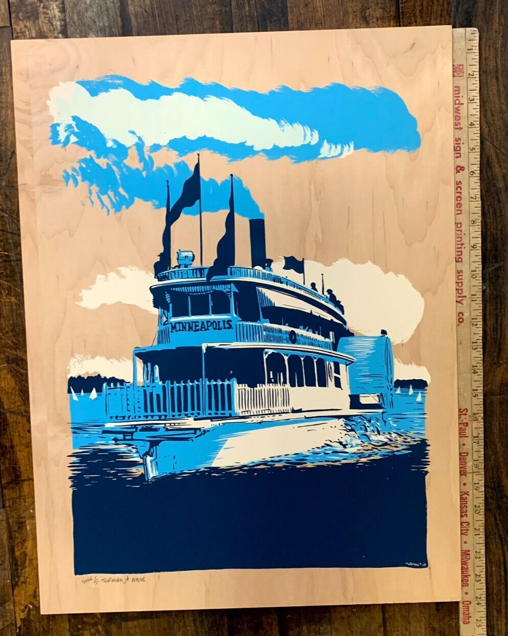 ADAM TURMAN - 2008 - "Minneapolis" Paddle Boat On Wood Midwestern Iconic Artists