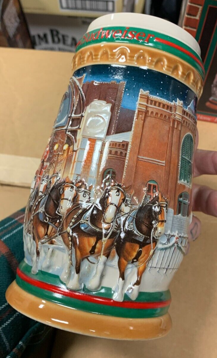 Budweiser 1997 Holiday Stein "Home For The Holidays" NIB w/ COA Clydesdales KOB