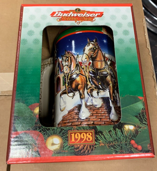 Budweiser 1998 Holiday Stein "Grant's Farm Holiday" NIB w/ COA Clydesdales USA