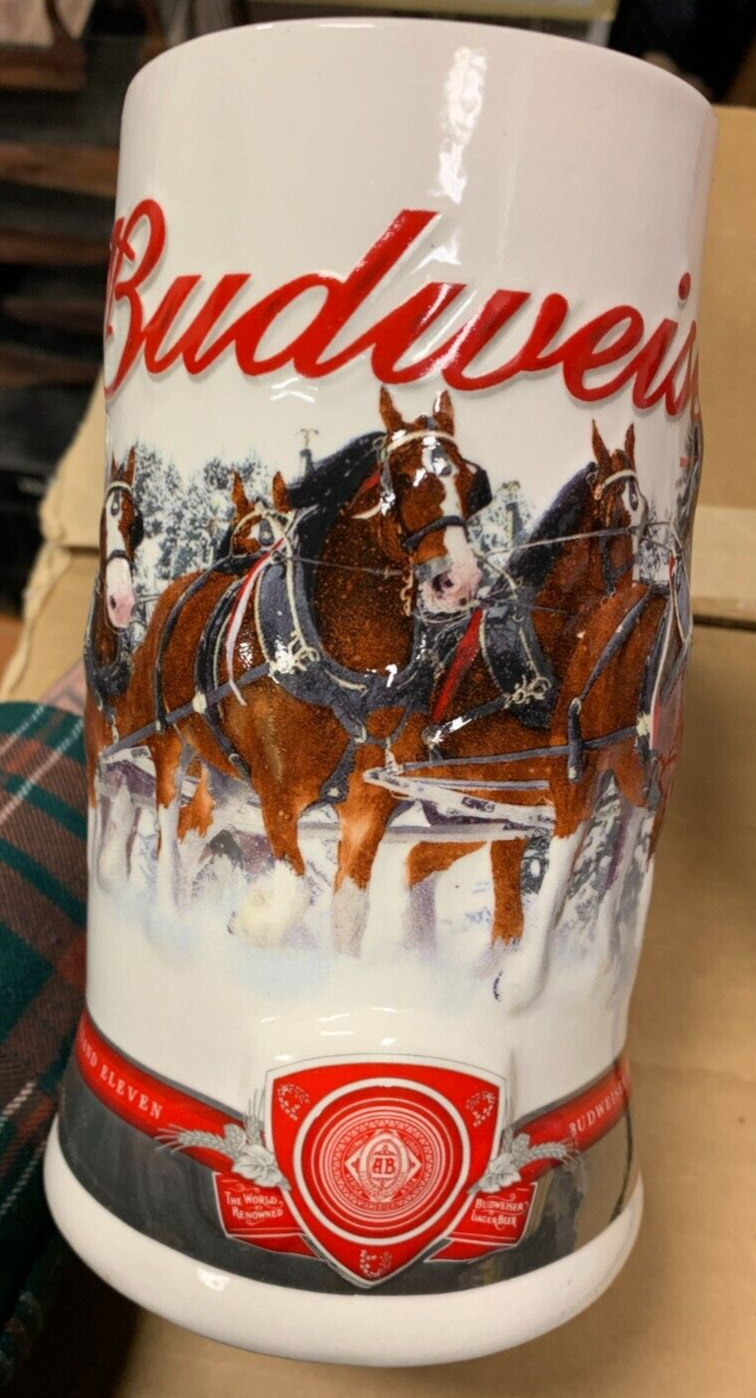 Budweiser 2011 Holiday Stein NIB w/ COA Strength Power Beauty Clydesdales Xmas