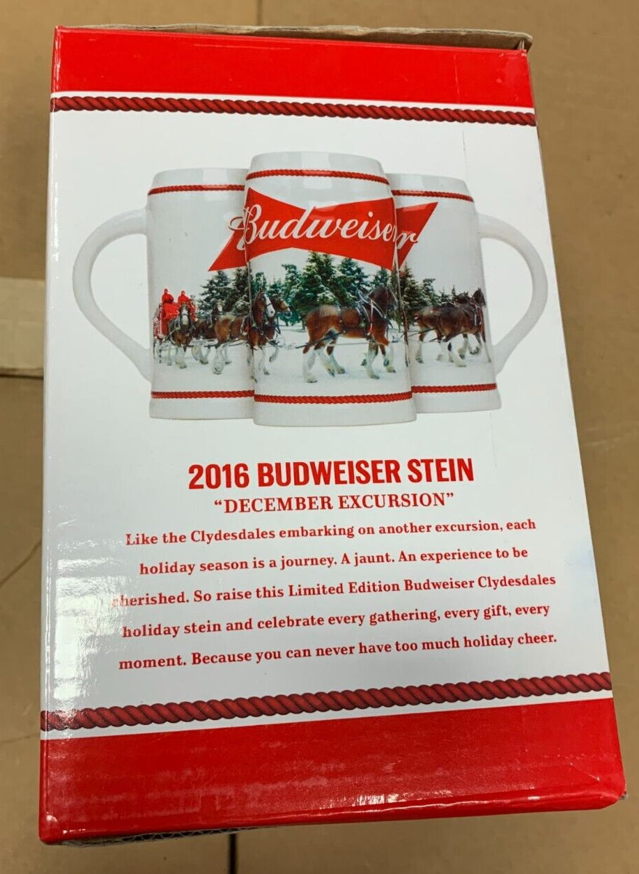 2016 Budweiser Stein "December Excursion" Holidays Xmas NIB w/ COA Clydesdales