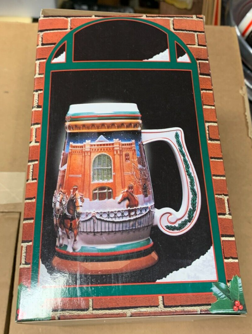 Budweiser 1997 Holiday Stein "Home For The Holidays" NIB w/ COA Clydesdales KOB