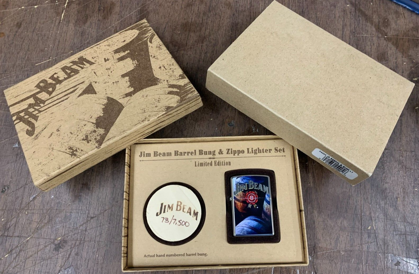 VINTAGE ZIPPO Jim Beam Barrel Bung & Zippo Lighter Set Limited Edition /7500