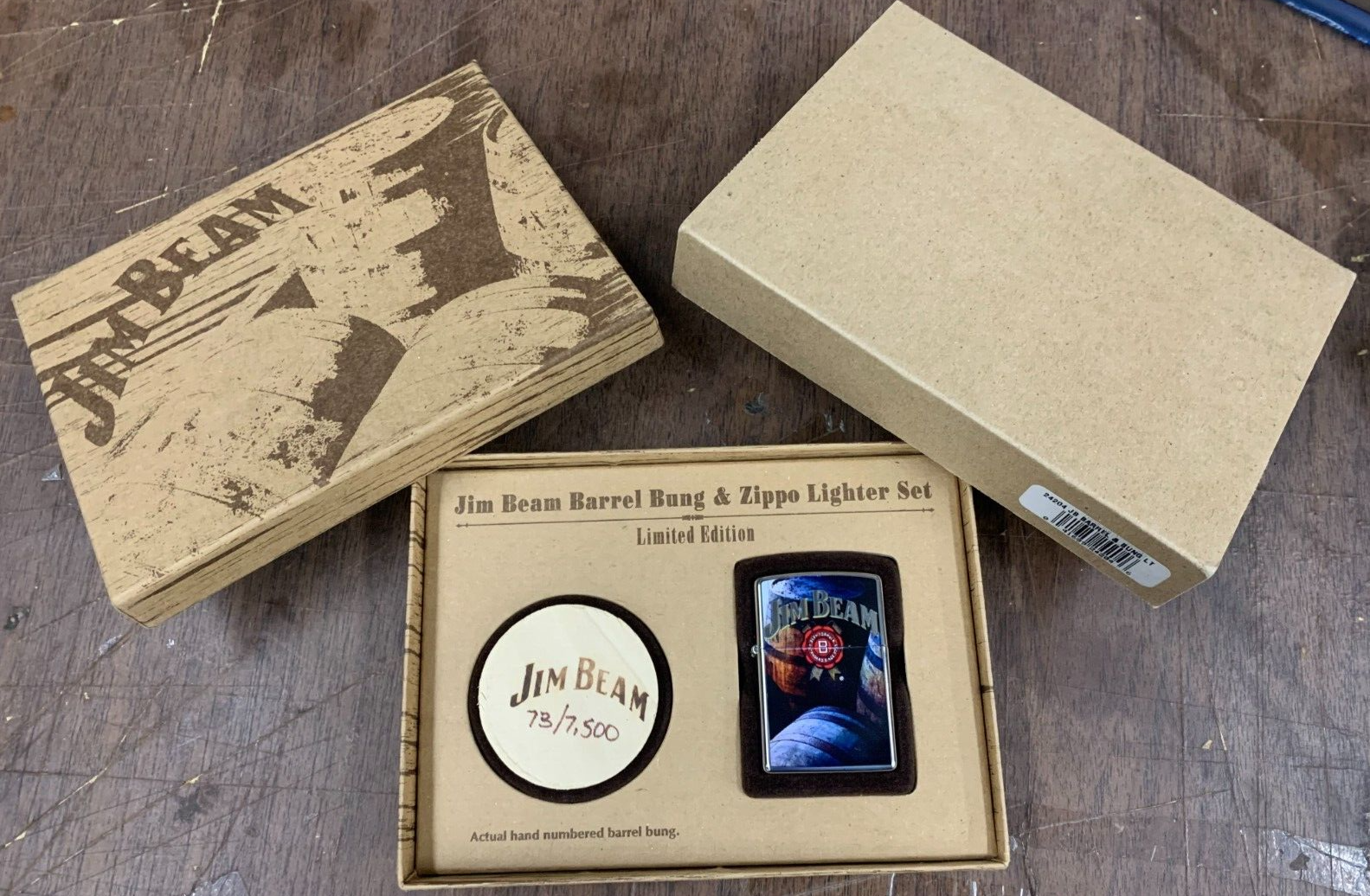 VINTAGE ZIPPO Jim Beam Barrel Bung & Zippo Lighter Set Limited Edition /7500