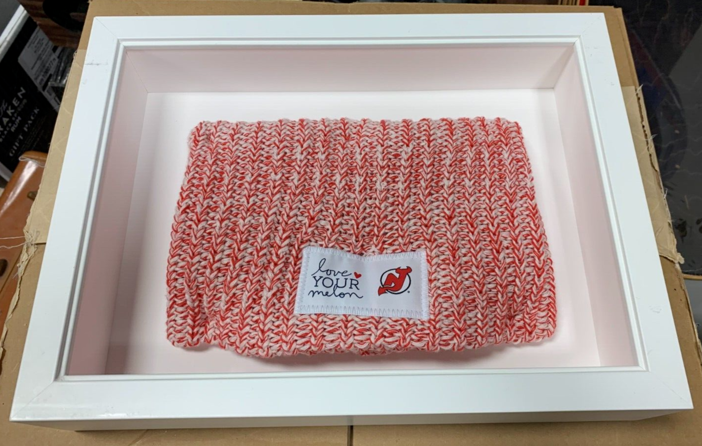 FRAMED Love Your Melon x New Jersey Devils Red & White Knit Beanie Hockey NHL