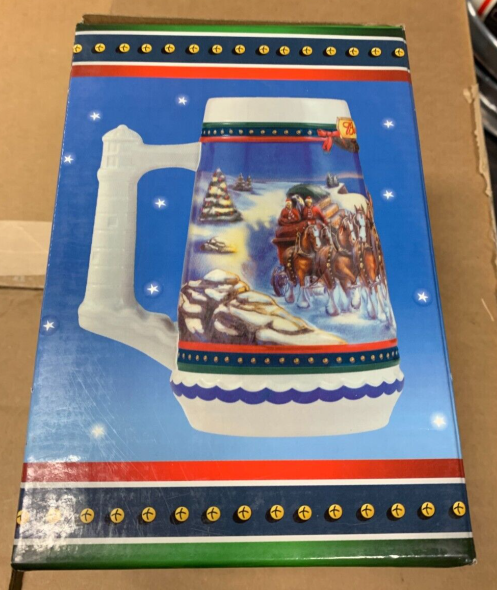 Budweiser 2002 Holiday Stein "Guiding The Way Home" NIB Clydesdales Christmas