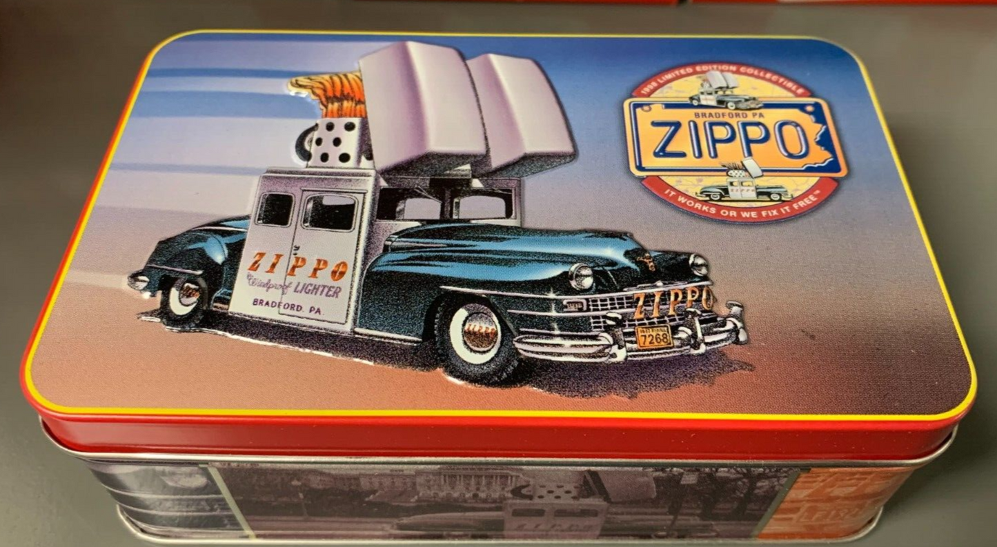 VINTAGE Zippo Boxed Set "Zippo Car" C98 W/ Keychain In Tin NIB Hot Rods 1998