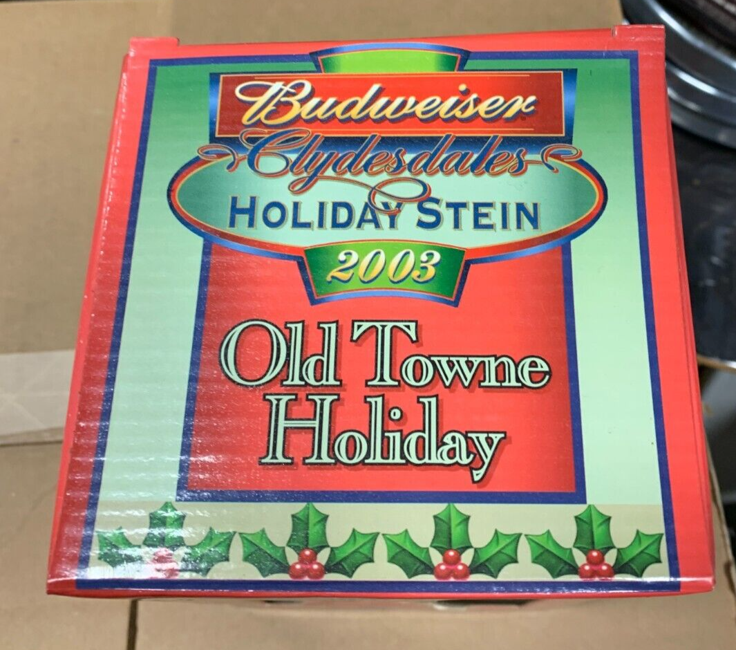 Budweiser 2003 Holiday Stein "Old Towne Holiday" NIB w/ COA Clydesdales KOB