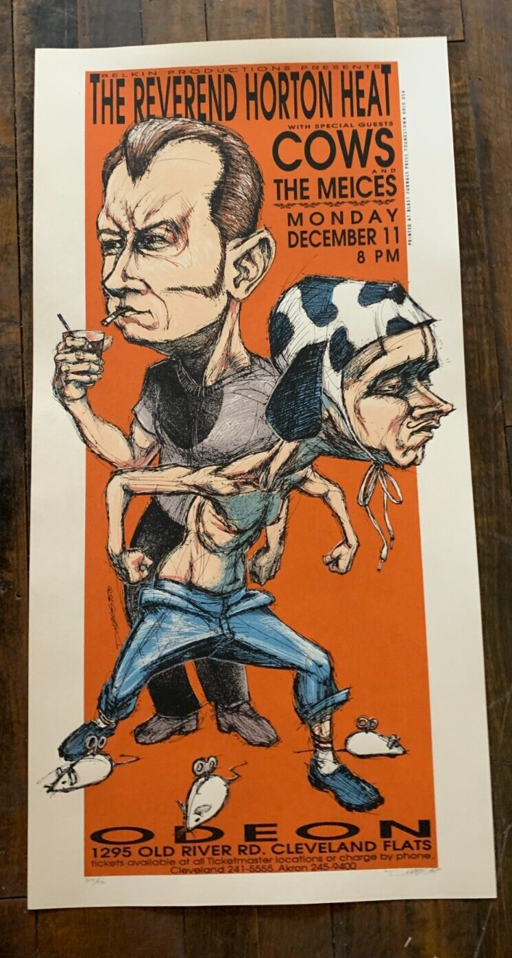 Derek Hess - 1995 - Reverend Horton Heat Poster S&N W/ Cows & The Meices @ Odeon