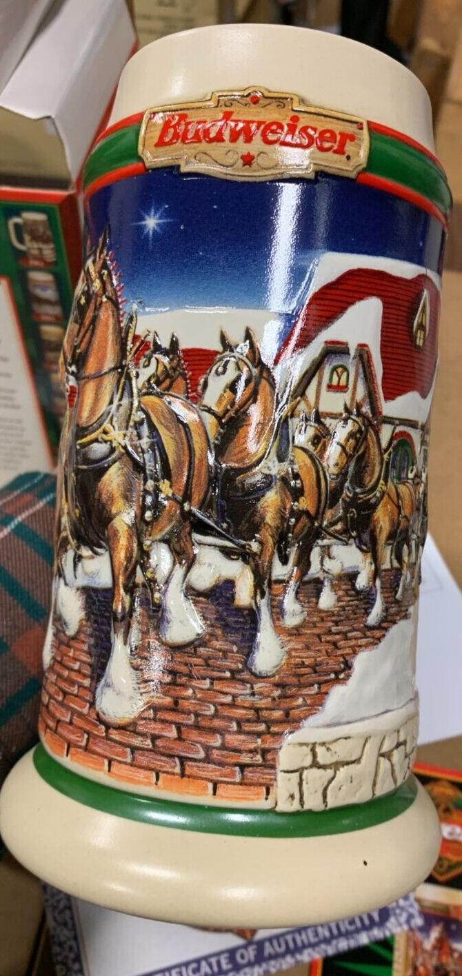 Budweiser 1998 Holiday Stein "Grant's Farm Holiday" NIB w/ COA Clydesdales USA