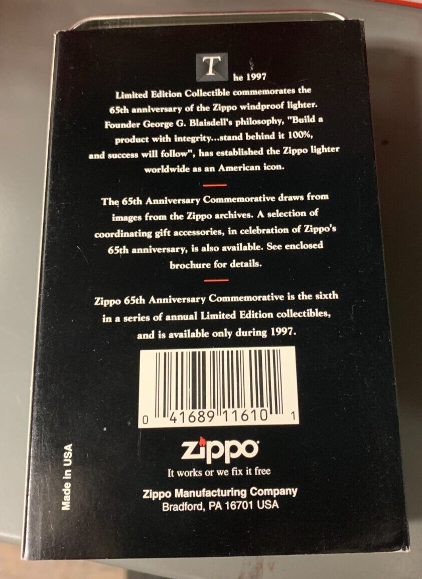 VINTAGE Zippo Tin Set 1997 "Zippo 65th Anniversary" NIB Limited Edition