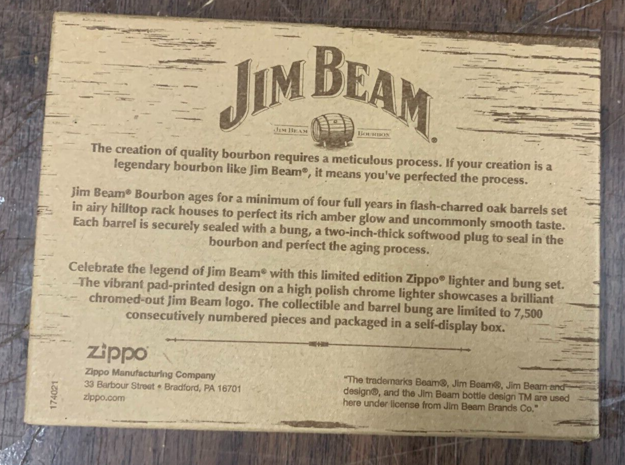 VINTAGE ZIPPO Jim Beam Barrel Bung & Zippo Lighter Set Limited Edition /7500