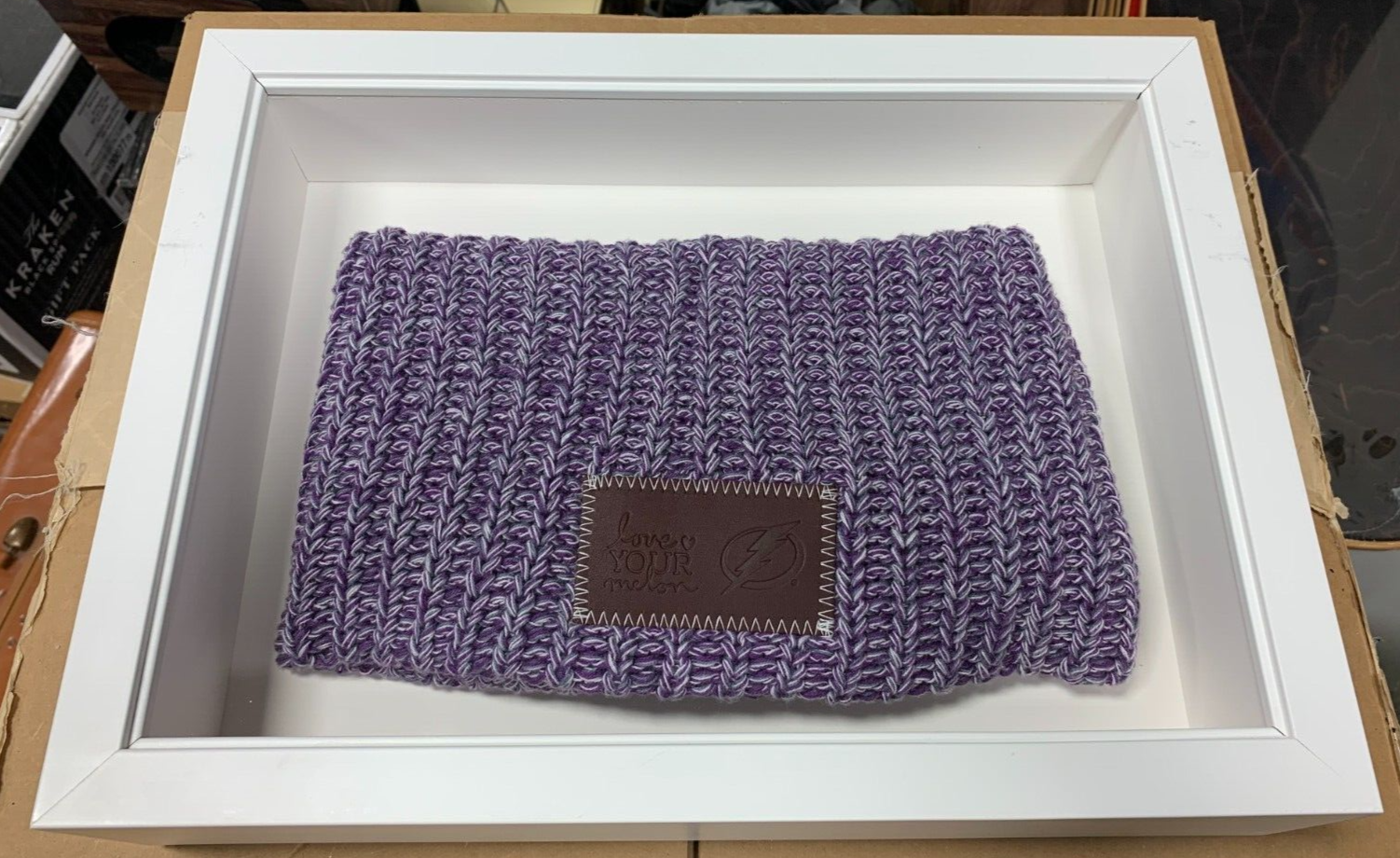 FRAMED Love Your Melon x Tampa Bay Lightning Purple Knit Beanie W/ Leather Patch